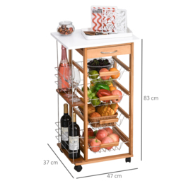 HOMCOM Rolling Kitchen Cart, Utility Storage Cart with 4 Basket Drawers & Side Racks, Wheels for Dining Room, Brown - Aosom UK - thumbnail 3