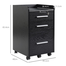 HOMCOM Three-Drawer Lockable Filing Cabinet - Black - thumbnail 3