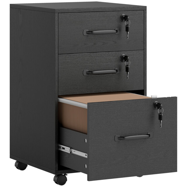 HOMCOM Three Drawer Wood-Effect Filing Cabinet - Black - image 1