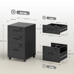HOMCOM Three Drawer Wood-Effect Filing Cabinet - Black - thumbnail 3