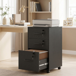 HOMCOM Three Drawer Wood-Effect Filing Cabinet - Black - thumbnail 8