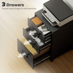 HOMCOM Three Drawer Wood-Effect Filing Cabinet - Black - thumbnail 4