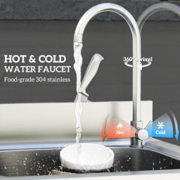 HOMCOM Outdoor Utility Sink, Free Standing Single Bowl Kitchen Sink with Cold and Hot Water Pipe and Storage Shelf for Laundry Garage, Silver Tone - thumbnail 6