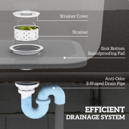 HOMCOM Outdoor Utility Sink, Free Standing Single Bowl Kitchen Sink with Cold and Hot Water Pipe and Storage Shelf for Laundry Garage, Silver Tone - thumbnail 7