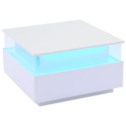 Modern LED Coffee Table with Storage and Bluetooth Control, Square Design Cocktail Table with 2 Sliding Drawers, 70L x 70W x 41H cm, White - Aosom.UK - thumbnail 2