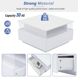 Modern LED Coffee Table with Storage and Bluetooth Control, Square Design Cocktail Table with 2 Sliding Drawers, 70L x 70W x 41H cm, White - Aosom.UK - thumbnail 6
