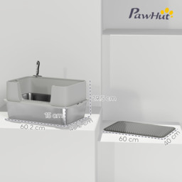 PawHut High Sided Stainless Steel Litter Box, Metal Cat Litter Tray with Scoop, Litter Mat, Never Absorbs Odors, Grey - thumbnail 3