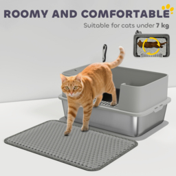 PawHut High Sided Stainless Steel Litter Box, Metal Cat Litter Tray with Scoop, Litter Mat, Never Absorbs Odors, Grey - thumbnail 7
