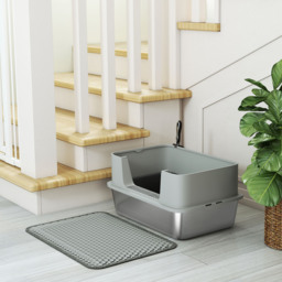 PawHut High Sided Stainless Steel Litter Box, Metal Cat Litter Tray with Scoop, Litter Mat, Never Absorbs Odors, Grey - thumbnail 9