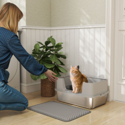 PawHut High Sided Stainless Steel Litter Box, Metal Cat Litter Tray with Scoop, Litter Mat, Never Absorbs Odors, Grey - thumbnail 2