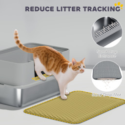 PawHut High Sided Stainless Steel Litter Box, Metal Cat Litter Tray with Scoop, Litter Mat, Never Absorbs Odors, Grey - thumbnail 6