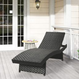 Outsunny Outdoor PE Rattan Sun Lounger with 4-Level Adjustable Backrest, Non-Slip Legs for Balcony, Beach, Black - Aosom UK - thumbnail 9