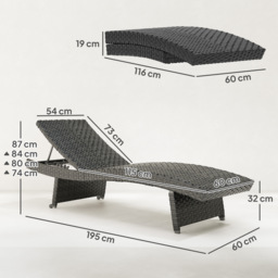 Outsunny Outdoor PE Rattan Sun Lounger with 4-Level Adjustable Backrest, Non-Slip Legs for Balcony, Beach, Black - Aosom UK - thumbnail 3