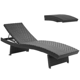 Outsunny Outdoor PE Rattan Sun Lounger with 4-Level Adjustable Backrest, Non-Slip Legs for Balcony, Beach, Black - Aosom UK
