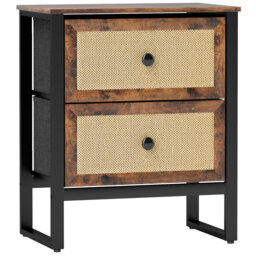 HOMCOM Bedside Table, Side Table with 2 Rattan Drawers, Bedside Cabinet with Storage and Steel Legs for Bedroom, Living Room, Rustic Brown - Aosom UK