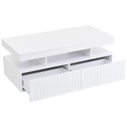 Modern Coffee Table with App-Controlled LED and Two Ribbed Drawers, Sleek Unit with Open Display Shelf, 100L x 50W x 45H cm, White - Aosom UK - thumbnail 2