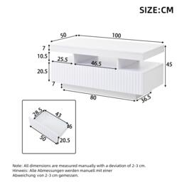 Modern Coffee Table with App-Controlled LED and Two Ribbed Drawers, Sleek Unit with Open Display Shelf, 100L x 50W x 45H cm, White - Aosom UK - thumbnail 3