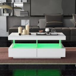 High-Gloss LED Coffee Table with App-Controlled Lights, Modern Center Table with Sleek Contemporary Design, 100L x 60W x 49.5H cm, White - Aosom UK - thumbnail 9