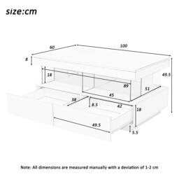High-Gloss LED Coffee Table with App-Controlled Lights, Modern Center Table with Sleek Contemporary Design, 100L x 60W x 49.5H cm, White - Aosom UK - thumbnail 3