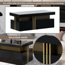 Modern Rectangular Coffee Table with Marble Veneer Top and 2 Wooden Drawers, Table in Trendy Design for Living Room, 100x50x40 cm, Black - Aosom UK - thumbnail 6
