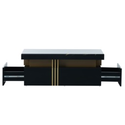 Modern Rectangular Coffee Table with Marble Veneer Top and 2 Wooden Drawers, Table in Trendy Design for Living Room, 100x50x40 cm, Black - Aosom UK - thumbnail 2