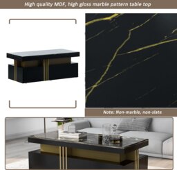 Modern Rectangular Coffee Table with Marble Veneer Top and 2 Wooden Drawers, Table in Trendy Design for Living Room, 100x50x40 cm, Black - Aosom UK - thumbnail 5