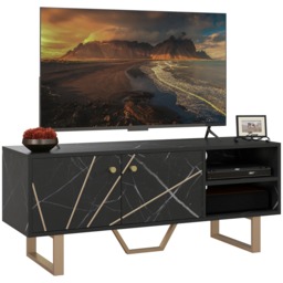 HOMCOM TV Cabinet with Storaget with Storage Shelves and Cupboard for Living Room, TV Unit for TVs up to 50 Inches, Black Marble Tone - Aosom UK - thumbnail 1