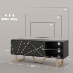 HOMCOM TV Cabinet with Storaget with Storage Shelves and Cupboard for Living Room, TV Unit for TVs up to 50 Inches, Black Marble Tone - Aosom UK - thumbnail 3