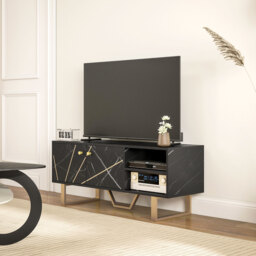 HOMCOM TV Cabinet with Storaget with Storage Shelves and Cupboard for Living Room, TV Unit for TVs up to 50 Inches, Black Marble Tone - Aosom UK - thumbnail 9