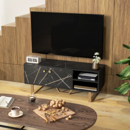 HOMCOM TV Cabinet with Storaget with Storage Shelves and Cupboard for Living Room, TV Unit for TVs up to 50 Inches, Black Marble Tone - Aosom UK - thumbnail 8
