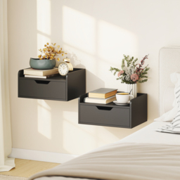 HOMCOM Floating Nightstands Set of 2, Wall Mounted Bedside Table with Drawer for Bedroom, Black - thumbnail 9
