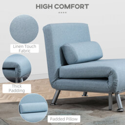 HOMCOM Foldable Single Sofa Bed Chair, Portable Sleeper with Pillow, Lounge Furniture, Blue - thumbnail 5