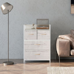 HOMCOM Rustic Chest of Four Fabric Drawers - Black - thumbnail 8