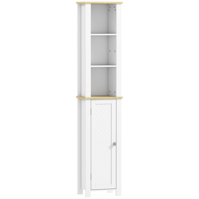 kleankin Slim Bathroom Storage Unit with Open Compartment, Bathroom Storage Cabinet with Adjustable Shelf, 34 x 23 x 165 cm, White - image 1