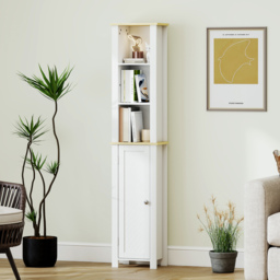 kleankin Slim Bathroom Storage Unit with Open Compartment, Bathroom Storage Cabinet with Adjustable Shelf, 34 x 23 x 165 cm, White - thumbnail 8