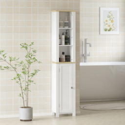 kleankin Slim Bathroom Storage Unit with Open Compartment, Bathroom Storage Cabinet with Adjustable Shelf, 34 x 23 x 165 cm, White - thumbnail 2
