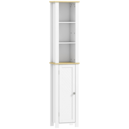 kleankin Slim Bathroom Storage Unit with Open Compartment, Bathroom Storage Cabinet with Adjustable Shelf, 34 x 23 x 165 cm, White - thumbnail 1