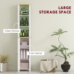kleankin Slim Bathroom Storage Unit with Open Compartment, Bathroom Storage Cabinet with Adjustable Shelf, 34 x 23 x 165 cm, White - thumbnail 4