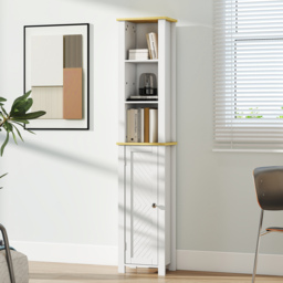kleankin Slim Bathroom Storage Unit with Open Compartment, Bathroom Storage Cabinet with Adjustable Shelf, 34 x 23 x 165 cm, White - thumbnail 9