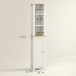 kleankin Slim Bathroom Storage Unit with Open Compartment, Bathroom Storage Cabinet with Adjustable Shelf, 34 x 23 x 165 cm, White - thumbnail 3