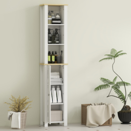 kleankin Slim Bathroom Storage Unit with Open Compartment, Bathroom Storage Cabinet with Adjustable Shelf, 34 x 23 x 165 cm, White - thumbnail 7