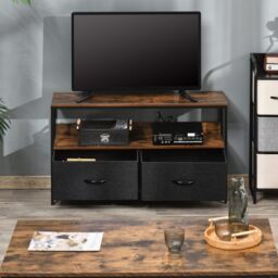HOMCOM TV Cabinet with 2 Foldable Linen Drawers, TV Stand with Shelving for Living Room, Entertainment Room, TV Table Unit, Rustic Brown - thumbnail 7