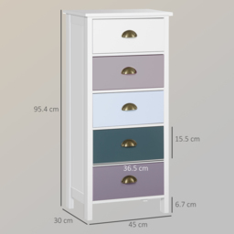 HOMCOM Chest of Drawers, 5-Drawer Dresser with Metal Handle, Slim Storage Organiser Unit for Living Room, Bedroom - thumbnail 3