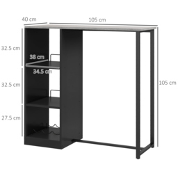 HOMCOM Breakfast Bar Table, Bar Table with 3-Tier Storage Shelf and Wine Rack, 105W x 40D x 105H cm, Black - thumbnail 3