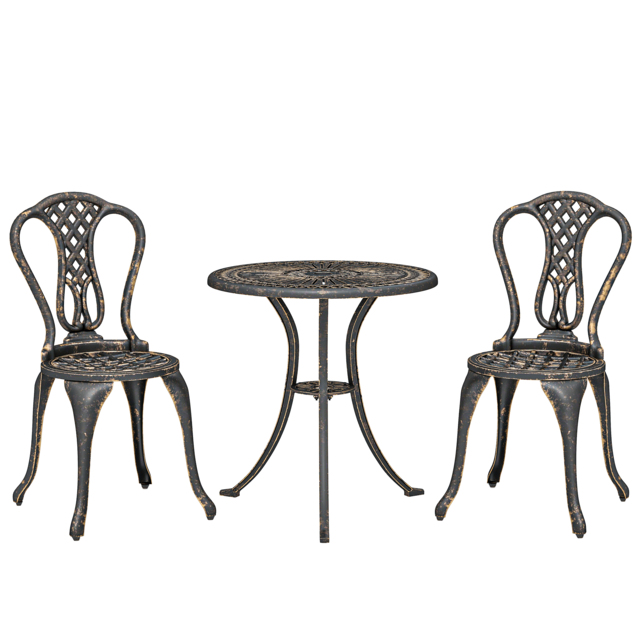 Outsunny Outdoor Bistro Set for 2 Cast Aluminium Patio Furniture with Round Table Umbrella Hole Brown - image 1