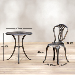 Outsunny Outdoor Bistro Set for 2 Cast Aluminium Patio Furniture with Round Table Umbrella Hole Brown - thumbnail 3