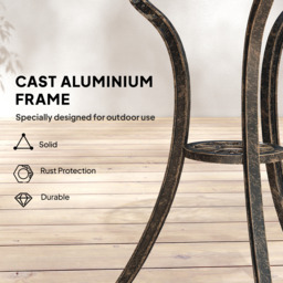 Outsunny Outdoor Bistro Set for 2 Cast Aluminium Patio Furniture with Round Table Umbrella Hole Brown - thumbnail 5