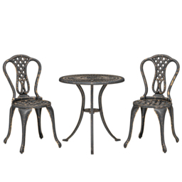 Outsunny Outdoor Bistro Set for 2 Cast Aluminium Patio Furniture with Round Table Umbrella Hole Brown - thumbnail 1