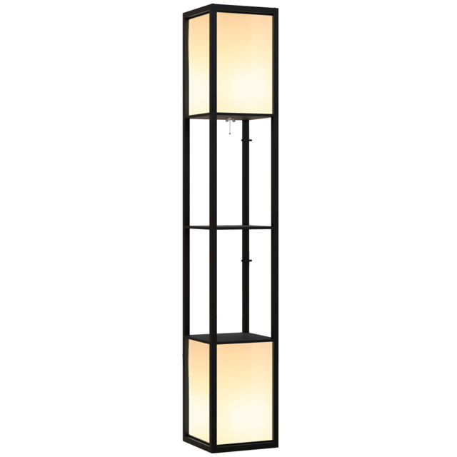HOMCOM Floor Lamp with Shelves, Floor Standing Lamp with Dual Ambient Light and Two Shelves, for Living Room, Bedroom, Black - Aosom UK - image 1