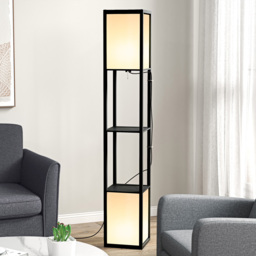 HOMCOM Floor Lamp with Shelves, Floor Standing Lamp with Dual Ambient Light and Two Shelves, for Living Room, Bedroom, Black - Aosom UK - thumbnail 9